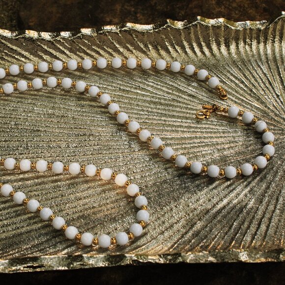 Monet White and Gold Tone and White Beaded Necklace - Picture 5 of 6